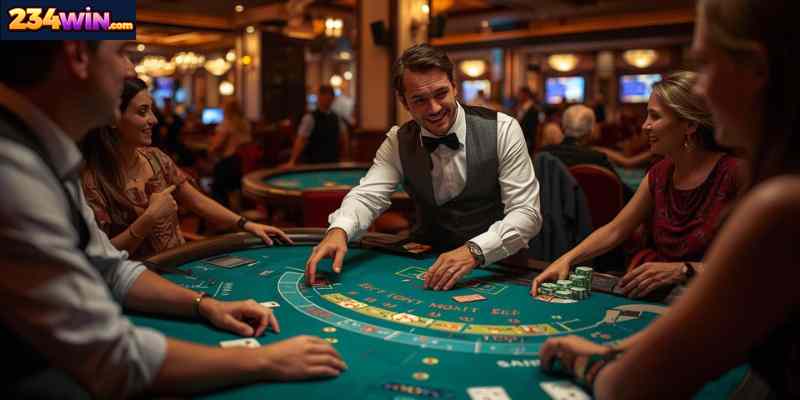 Live dealer table with real-time interaction.